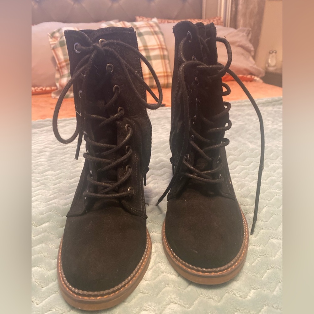 Madden Girl black suede zip up booties